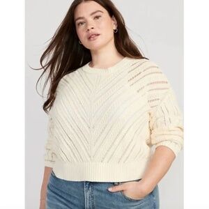 NWOT Old Navy Creme De La Creme Cropped Chevron Open-Knit Sweater Size XXL